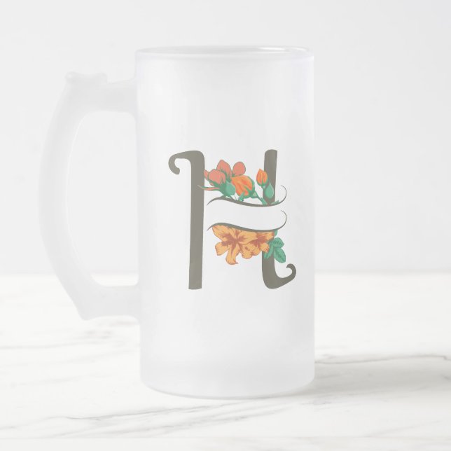 Capital brev H blommigt monogram Frostat Ölglas (Vänster)