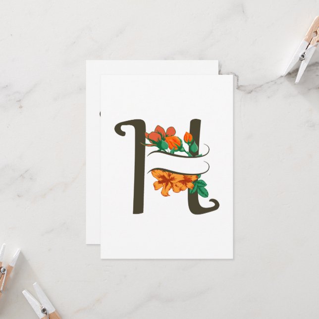 Capital brev H blommigt monogram Inbjudningar (Fram/Back In Situ)