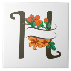 Capital brev H blommigt monogram Kakelplatta