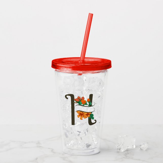 Capital brev H blommigt monogram Take Away Mugg (Baksida Ice)