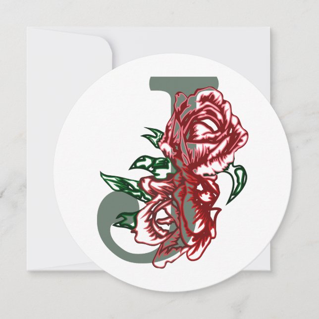 Capital brev J blommigt monogram Inbjudningar (Framsida)