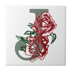 Capital brev J blommigt monogram Kakelplatta