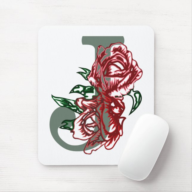 Capital brev J blommigt monogram Musmatta (Med mus)
