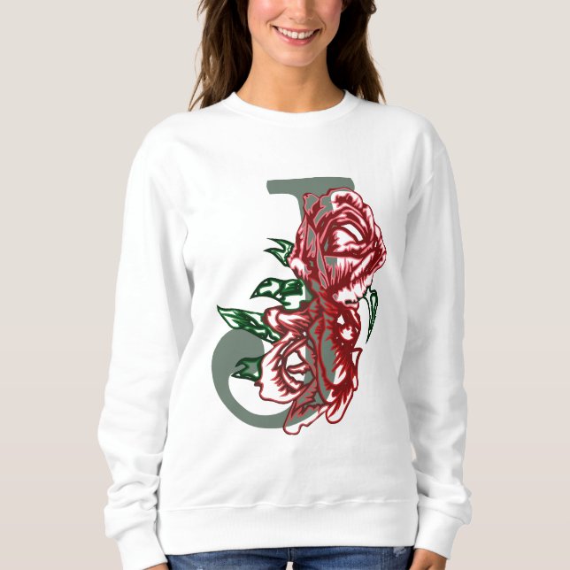 Capital brev J blommigt monogram T Shirt (Framsida)
