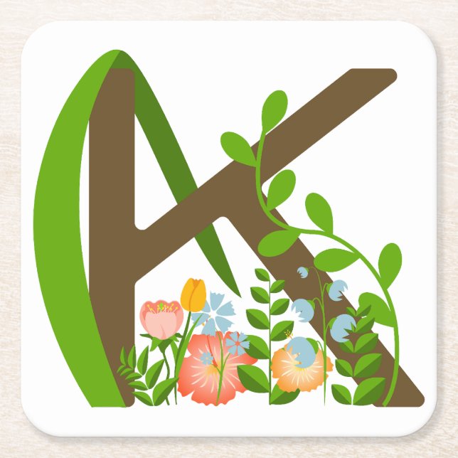 Capital brev K blommigt monogram Underlägg Papper Kvadrat (Framsidan)