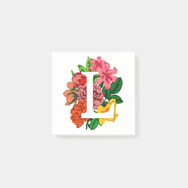 Capital brev L blommigt monogram Post-it Block (Framsida)