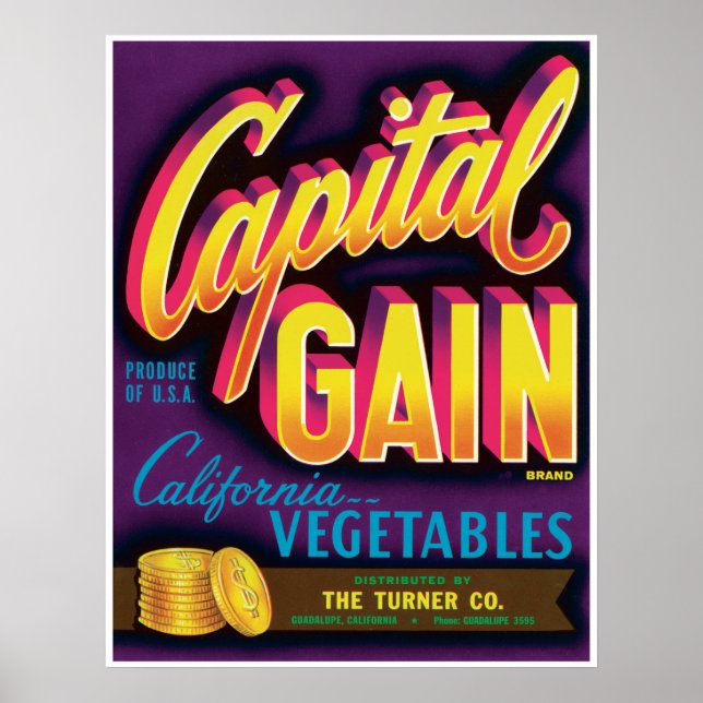 Capital Gain Guadalupe California Vegetables Guld Poster (Framsidan)