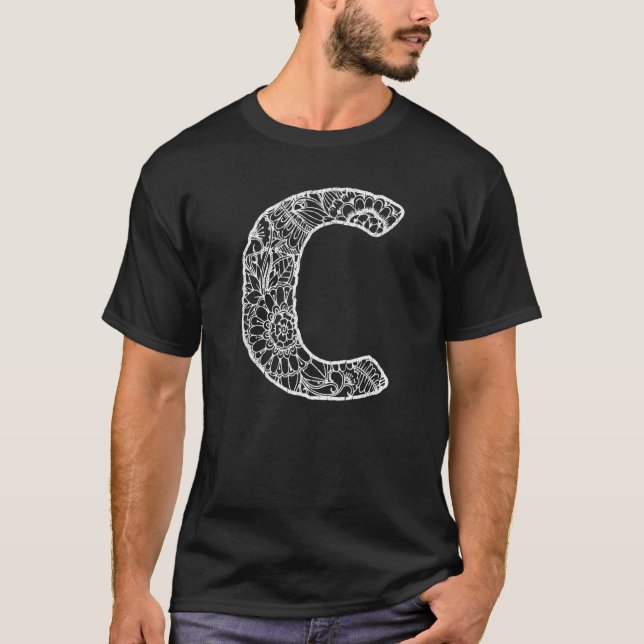 Capital Letter C  Floral Chic Boho Abstract Doodle T Shirt (Framsida)