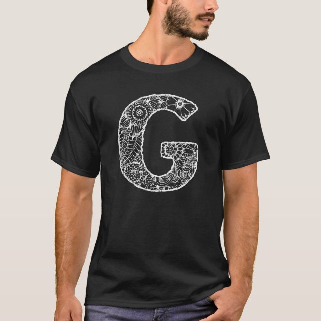 Capital Letter G  Floral Chic Boho Abstract Doodle T Shirt (Framsida)