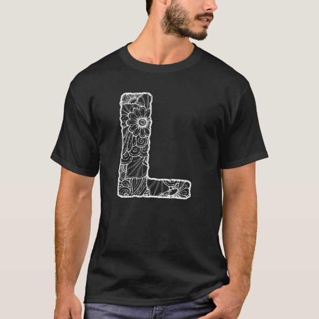 Capital Letter L  Floral Chic Boho Abstract Doodle T Shirt (Framsida)