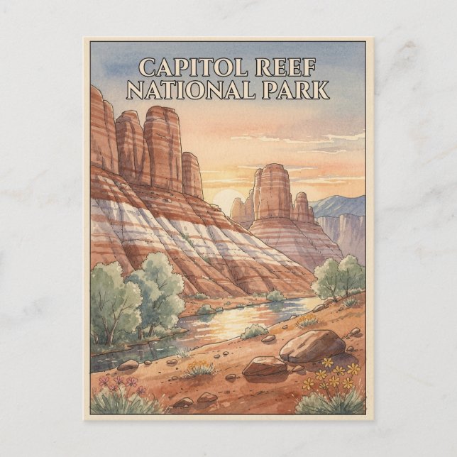 Capitol Reef National Park Akvarell Resa Vykort (Framsida)