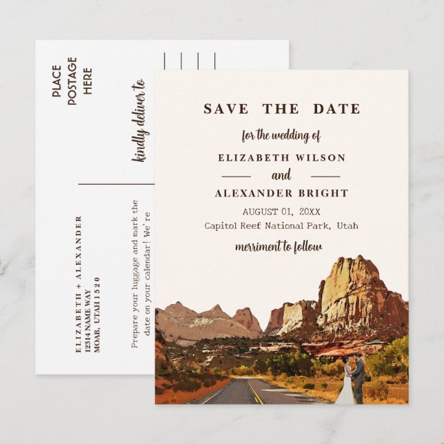 Capitol Reef NP Utah Öken Akvarell Bröllop Vykort (Fram/baksida)