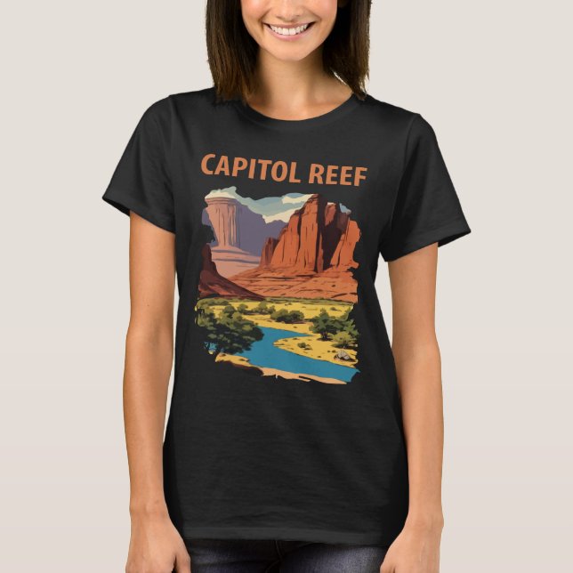 Capitol Reef Röd Klippa Öken Resa T Shirt (Framsida)