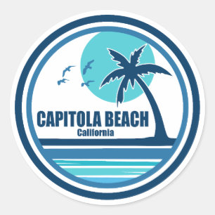 Capitola Beach California Palm Tree Birds Runt Klistermärke