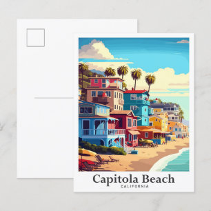 Capitola Beach California Travel Illustration Vykort