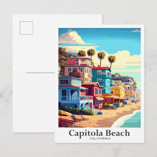 Capitola Beach California Travel Illustration Vykort (Fram/baksida)