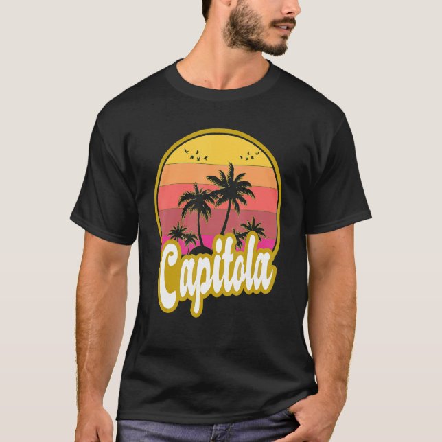 Capitola California Beach Retro Sunset T Shirt (Framsida)
