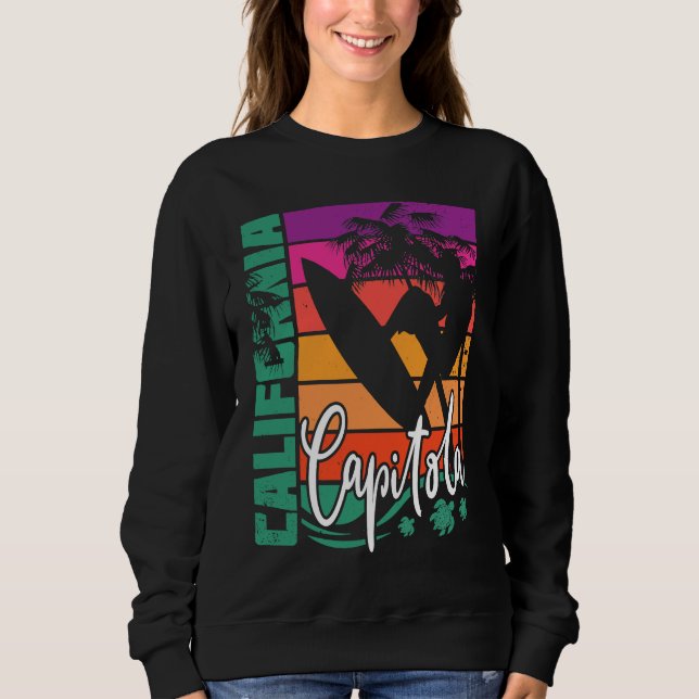 Capitola California Retro Sunset Beach Surfer Surf T Shirt (Framsida)