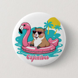 Capivara Estilosa no Verão com Boia Rosa Knapp