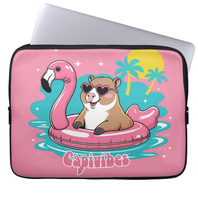 Capivara Estilosa no Verão com Boia Rosa Laptop Fodral (Framsidan)