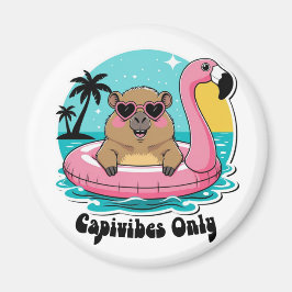 Capivara Estilosa no Verão com Boia Rosa Magnet