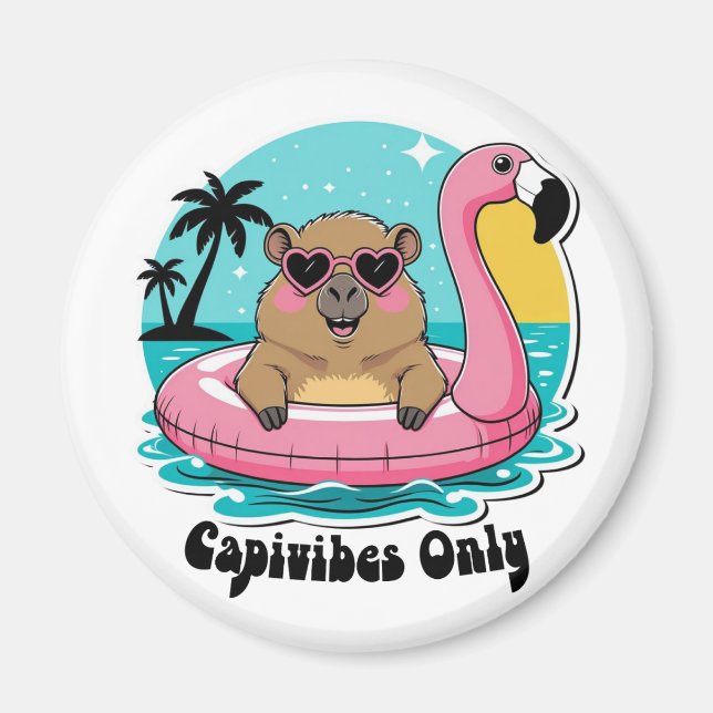 Capivara Estilosa no Verão com Boia Rosa Magnet (Framsidan)