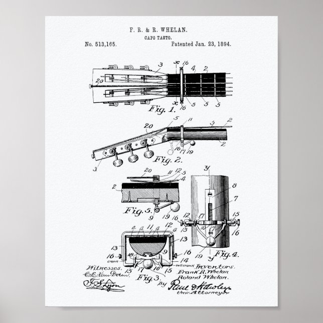 Capo Tasto 1893 Patent Art White Papper Poster (Framsidan)