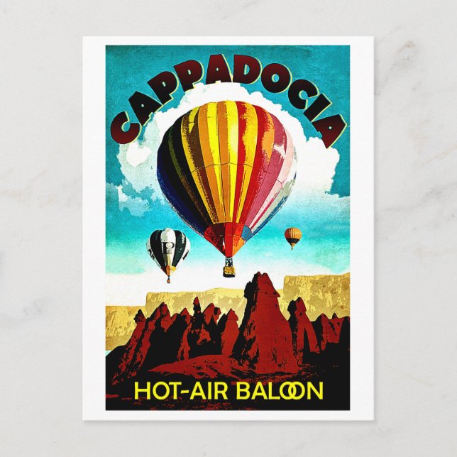 Cappadocia, hotair baloons, panorama, Turkiet Vykort (Framsida)