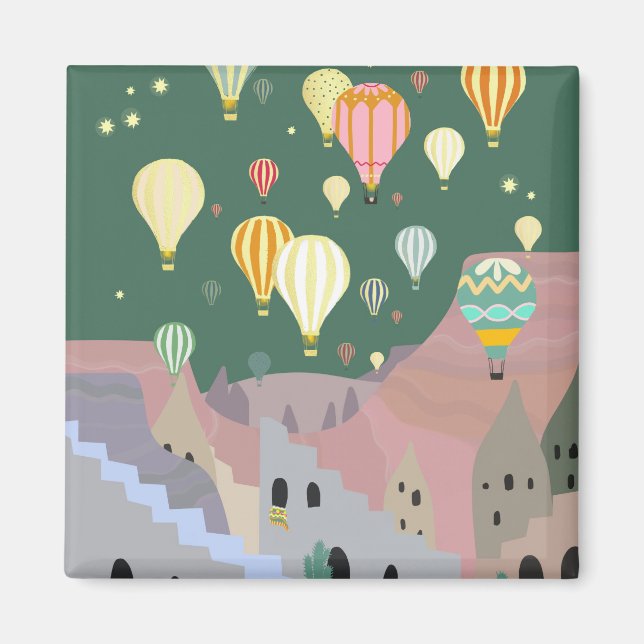 Cappadocia Night Art | Luftballong Turkiet Magnet (Framsidan)