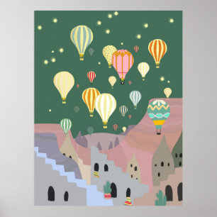 Cappadocia Night Art   Luftballong Turkiet Poster