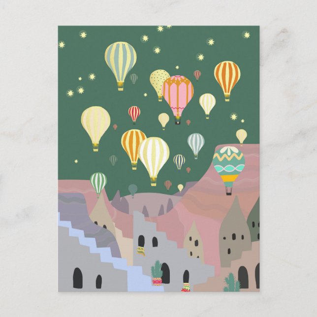 Cappadocia Night Art | Luftballong Turkiet Vykort (Framsida)