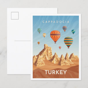Cappadocia Turkey Art Vintage resor Illustration Vykort