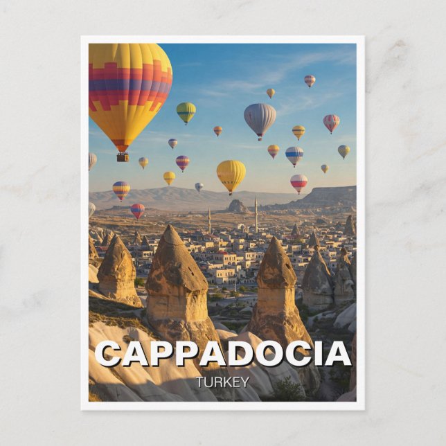 Cappadocia Turkey Luftballongs Travel Vykort (Framsida)