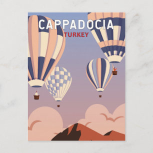 Cappadocia Turkey Retro Travel Art Vintage Vykort