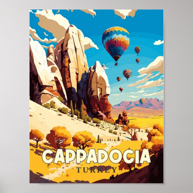 Cappadocia Turkey vintage resor illustration Poster (Framsidan)
