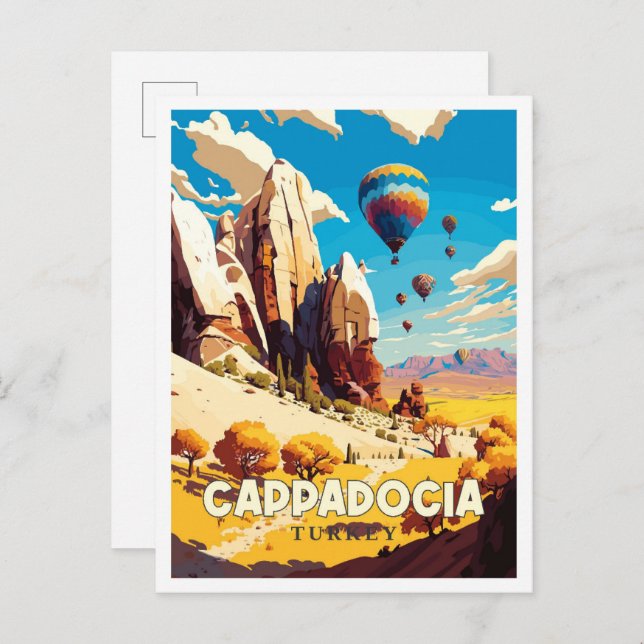 Cappadocia Turkey vintage resor illustration Vykort (Fram/baksida)