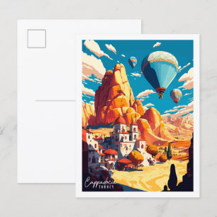 Cappadocia Turkey vintage resor illustration Vykort