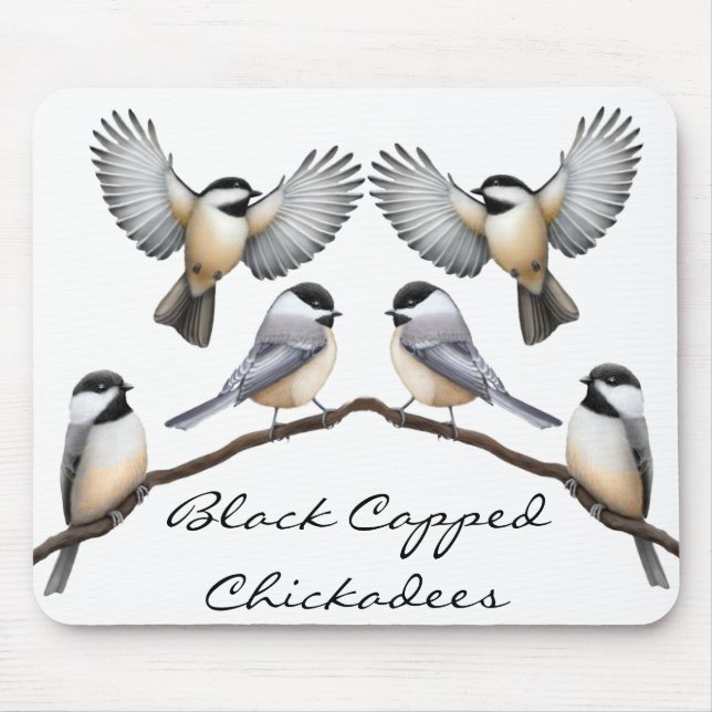 Capped Chickadees Mousepad för anpassade svart Musmatta (Framsidan)