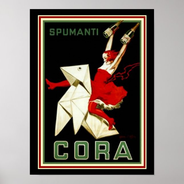 Cappiello Art Deco "Cora" Spumanti Print 12 x 16 Poster (Framsidan)