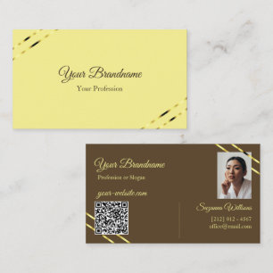 Cappuccino Beige Guldlinjer med Foto och QR-kod Visitkort