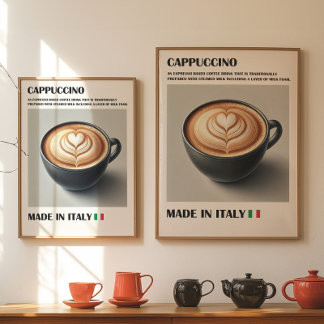 Cappuccino Coffee Print, italiensk latte Art Wall Poster