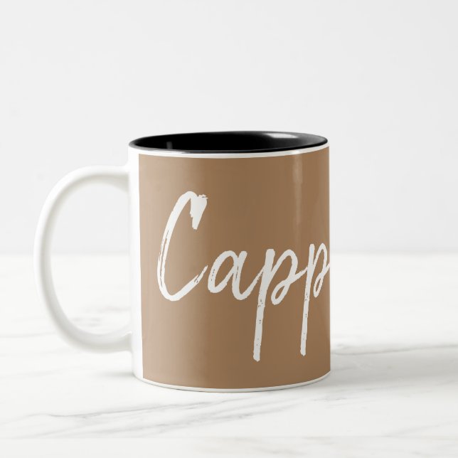 Cappuccino-kaffe älskare typografi Två-Tonad mugg (Vänster)