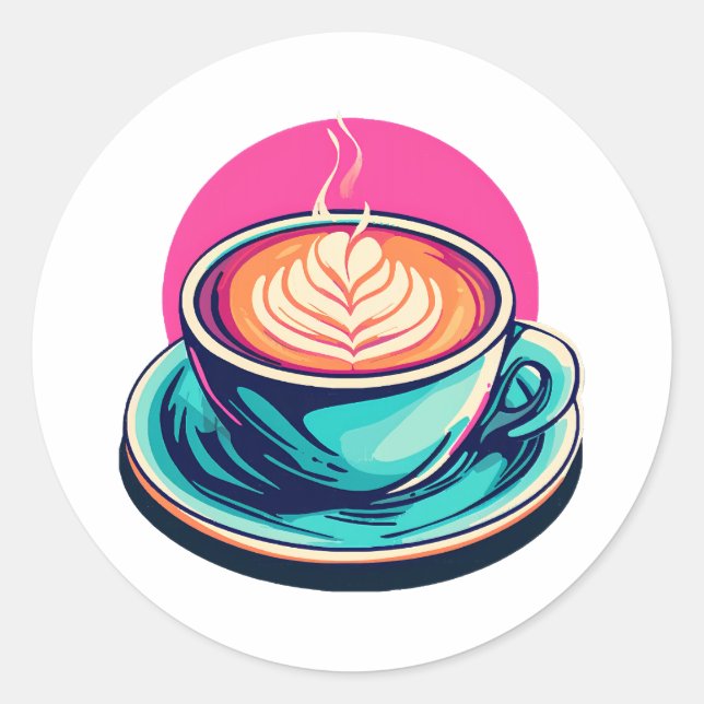Cappuccino kaffekopp runt klistermärke (Framsida)