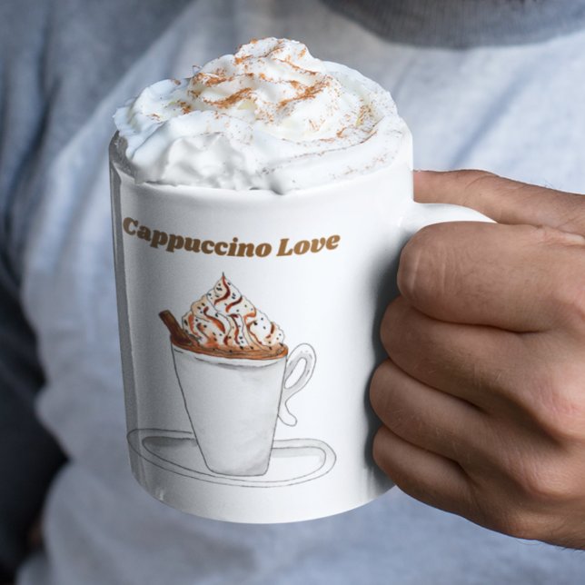 Cappuccino Kärlek vattenfärg med kanel Kaffemugg (Infuse your mornings with Cappuccino Love, one sip at a time.)