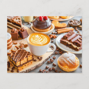 Cappuccino med mogna pastjor och choklad ca helg vykort