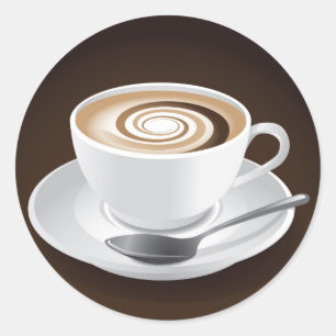 Cappuccino med Swirl Runt Klistermärke