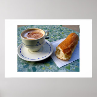 Cappuccino och Baguette Poster
