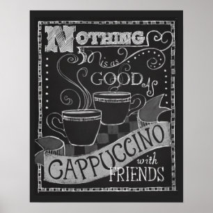 Cappuccino och Friends Chalk Typography Coffee Art Poster