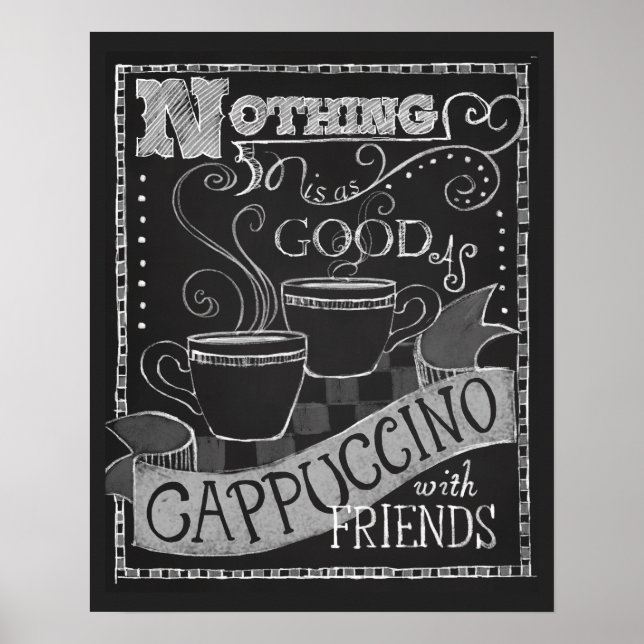 Cappuccino och Friends Chalk Typography Coffee Art Poster (Framsidan)