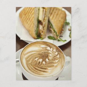 Cappuccino och panini-lunch vykort